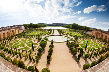 Beautiful perspective view of Versailles garden, France