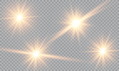 Vector illustration of abstract flare light rays. A set of stars, light and radiance, rays and brightness. Glow light effect. Vector illustration. Christmas flash Concept