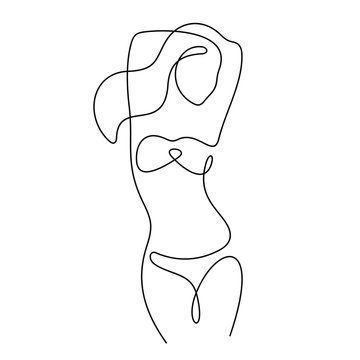 Sexy Woman In Bikini Continuous Line Vector Illustration