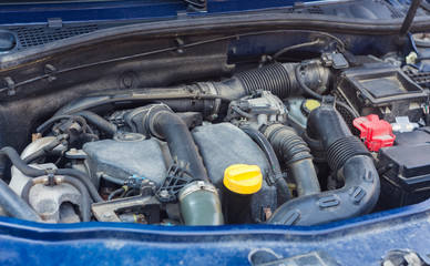 car engine with a lot of dust