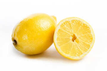 Fresh lemons on a white background
