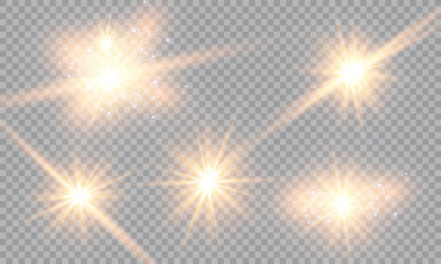 Vector illustration of abstract flare light rays. A set of stars, light and radiance, rays and brightness. Glow light effect. Vector illustration. Christmas flash Concept