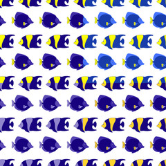 Set of seamless patterns with colorful tropical sea fish. Vector illustration.