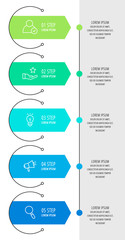 Modern vector flat illustration. Infographic arrows template with five elements, shapes, icons. Timeline designed for business, presentations, web design, interface, education, diagrams with 5 steps
