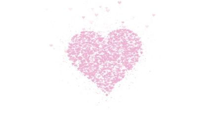 Blurred pink heart is isolated on white background. Accumulation of little hearts creates one large heart.