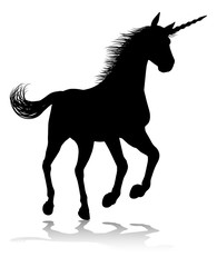 A unicorn silhouette mythical horned horse graphic