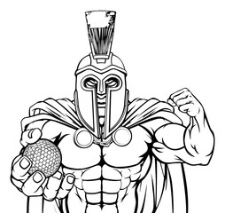 A Spartan or Trojan warrior Golf sports mascot holding a ball