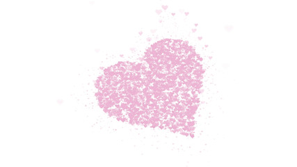 Blurred pink heart is isolated on pink background. Accumulation of little hearts creates one large heart.