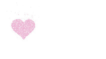Blurred, little pink heart is isolated on white background. Accumulation of little hearts creates one large heart. Left allocation. Copy space.