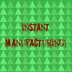 Conceptual hand writing showing Instant Manufacturing. Concept meaning Machines that make products directly from digital file Green Triangles Pattern in Rows like Small Trees in Abstract Shape