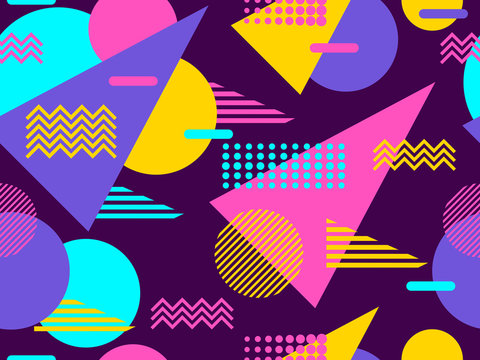 Memphis seamless pattern. Geometric elements memphis in the style of 80's. Vector illustration © andyvi