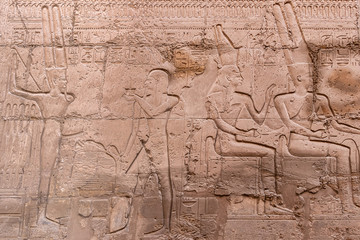 Hieroglyphs in Ruins of the Karnak Temple Complext at Luxor representing the ancient Egyptian god Min