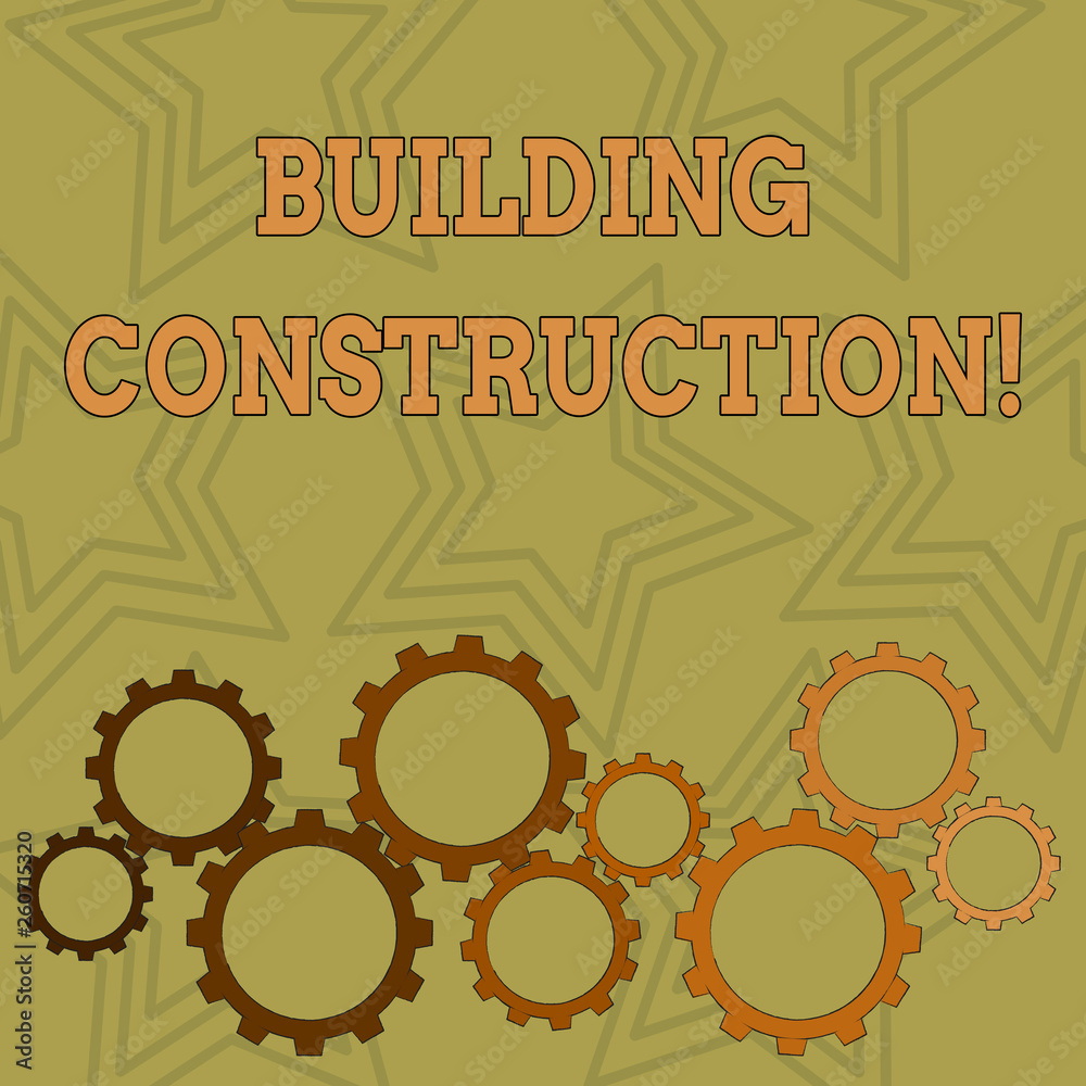 Poster writing note showing building construction. business concept for process of adding structure to real