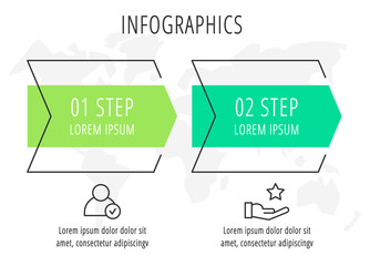 Modern vector flat illustration. Infographic arrows template with two elements, shapes, icons. Timeline designed for business, presentations, web design, interface, education, diagrams with 2 steps