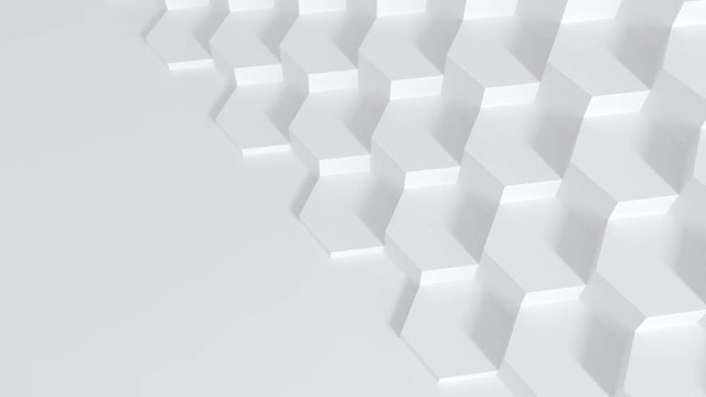 Abstract 3D shapes hexagon wall animation in set of different pastel colors. 4K render animation loop footage.