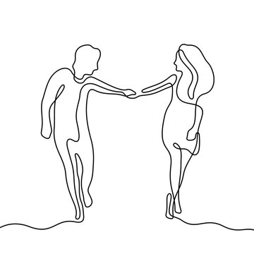 recommend clip art: Couple walking holding hands continuous line vector illustration
