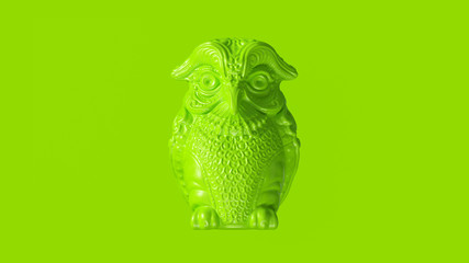 Lime Green Owl Greek Goddess Athena's Legendary Owl Bubo 3d illustration 3d render