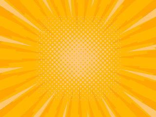 Retro comic rays yellow background. Vector illustration in pop art retro style