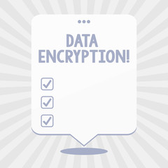 Obraz premium Word writing text Data Encryption. Business photo showcasing another form code that only showing with access secret key Blank Space White Speech Balloon Floating with Three Punched Holes on Top