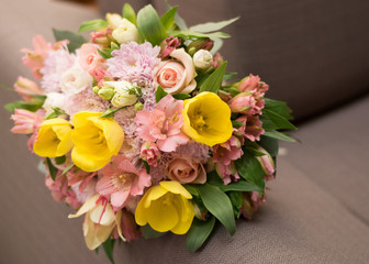bride bouquet with spring flowers