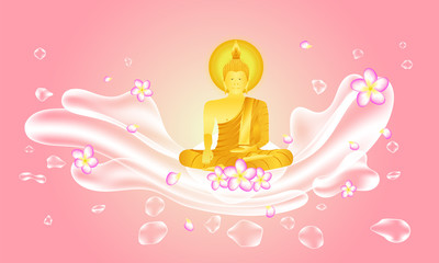 summer songkran festival thailand. april 11 - 15. respect monk buddha to wich hope health happy and peace. vector illustration
