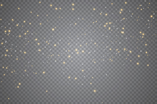 Sparks glitter special light effect. Vector sparkles on transparent background. Christmas abstract pattern. Sparkling magic dust particles.