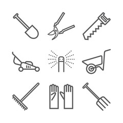 Garden tools line icons. Vector sign for web graphic.