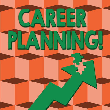 Word writing text Career Planning. Business photo showcasing ongoing process where you Explore interests and abilities Colorful Arrow Pointing Upward with Detached Part Like Jigsaw Puzzle Piece