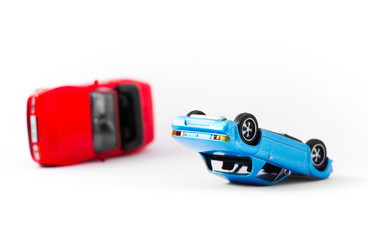 Close up two car accident scene, Car crash insurance. Travel, Transport and Accident concept....