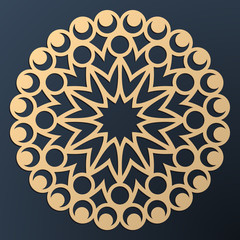 Laser cutting mandala. Golden floral pattern. Oriental silhouette ornament. Vector coaster design.