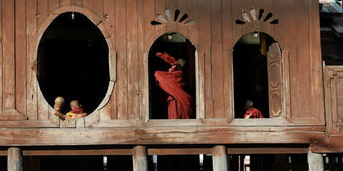 novice monks in Shwe Yan Pyay monastery, inle lake ,myanmar	
