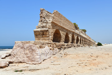 Fototapeta na wymiar Roman aqueducts Caesarea Maritima Israel