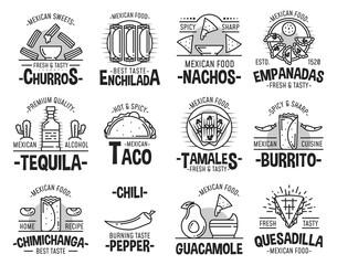Mexican cuisine and fast food icons - obrazy, fototapety, plakaty