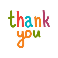 Thank you hand drawn lettering cartoon style with colorful letters