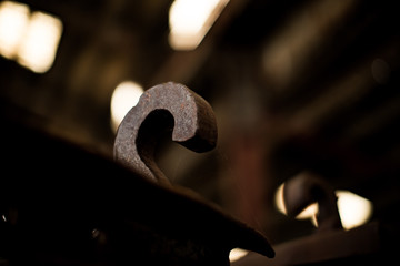 Old steel factory Retro photography Industrial, old factory, metal pipe, dark interior decoration of large hall for production or warehouse.soft focus.
