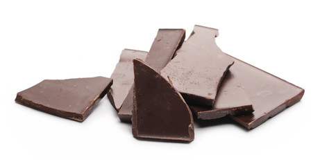 Chocolate bar pieces isolated on white background 