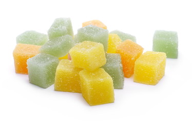 Colorful jelly sugar candies isolated on white background