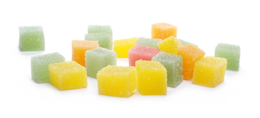 Colorful jelly sugar candies isolated on white background