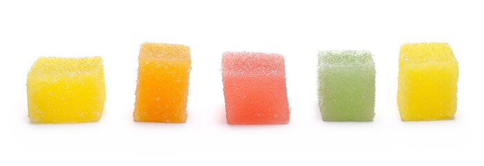 Colorful jelly sugar candies isolated on white background