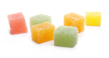 Colorful jelly sugar candies isolated on white background