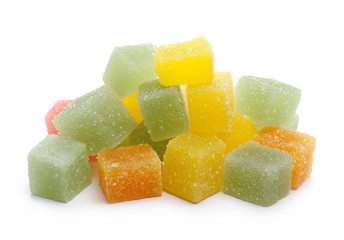 Colorful jelly sugar candies isolated on white background