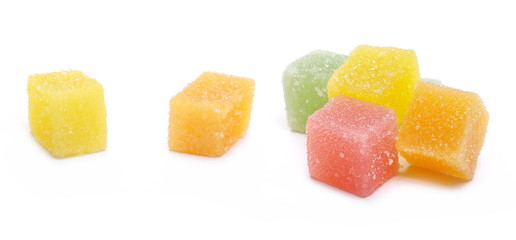 Colorful jelly sugar candies isolated on white background