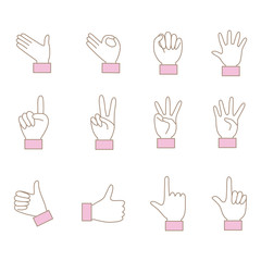 Illustration of various hand pose icon set.