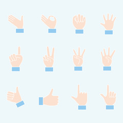 Illustration of various hand pose icon set.