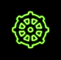 green neon symbol dharmachakra