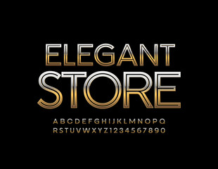 Fototapeta na wymiar Vector elite logo Elegant Store with Golden Alphabet Letters and Numbers. Font for chic Shopping Marketing design