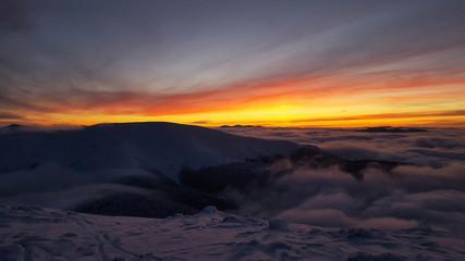 sunset during the winter in Carpathians
