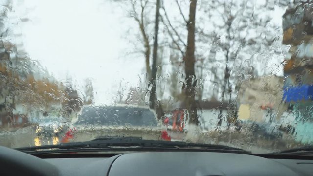 Rain drops on the car windshield