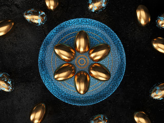 happy easter, easter eggs on a plate