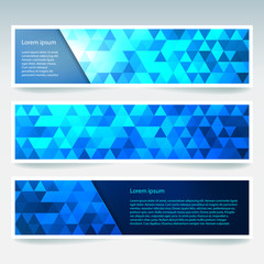 Set of banner templates with blue abstract background. Modern vector banners with polygonal background